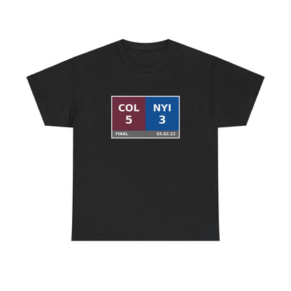 COL vs NYI Scoreboard Tee 03.02.22